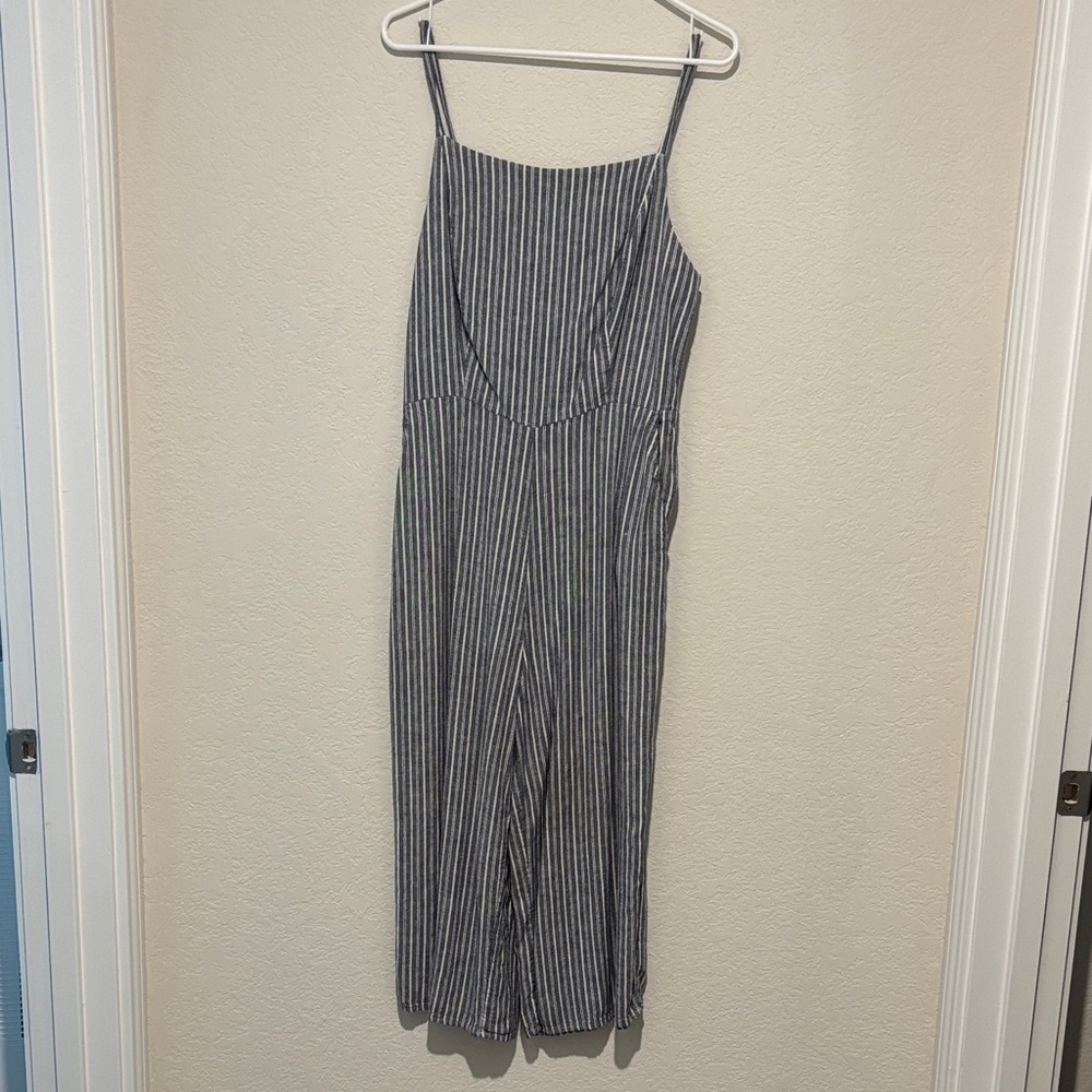 Striped Sleeveless Jumpsuit - Navy & White